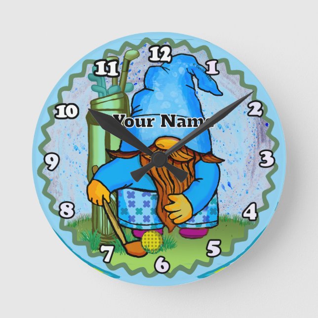 Gnome playing golf  round clock (Front)