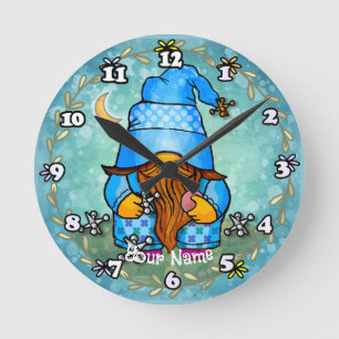 Gnome Playing Jacks Round Clock