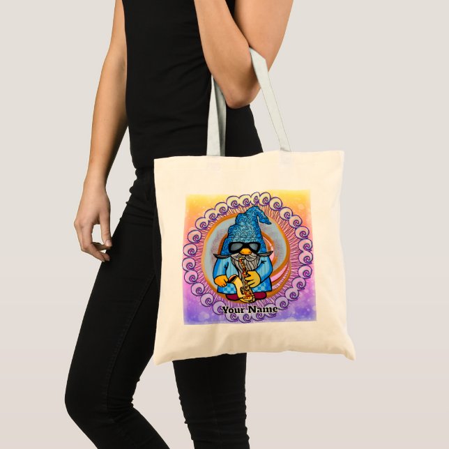 gnome playing saxophone tote bag (Front (Product))