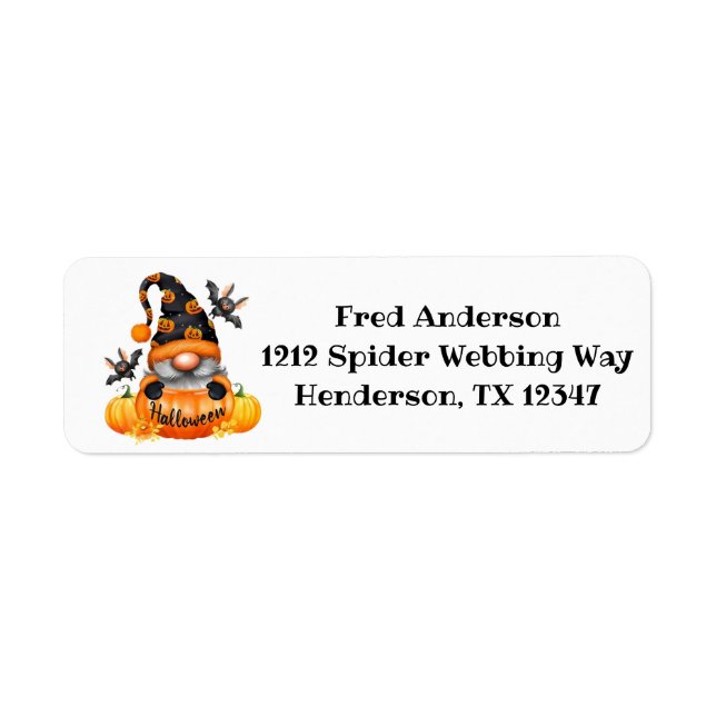 Gnome Pumpkin and Bats Return Address Label (Front)