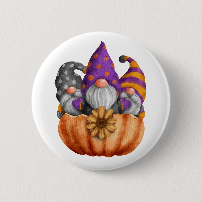 Gnome Pumpkin Trio Button (Front)