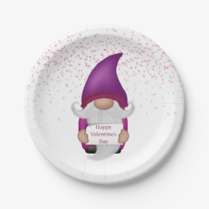 Gnome Purple Heart Valentine Paper Plate