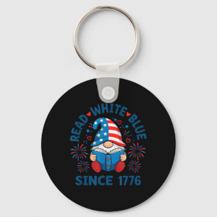 Gnome Read White Blue Since 1776 Books Key Ring