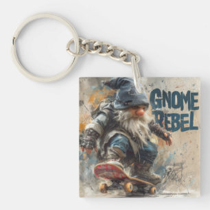 Gnome Rebel skateboarding graphic artwork Key Ring