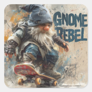 Gnome Rebel skateboarding graphic artwork Square Sticker