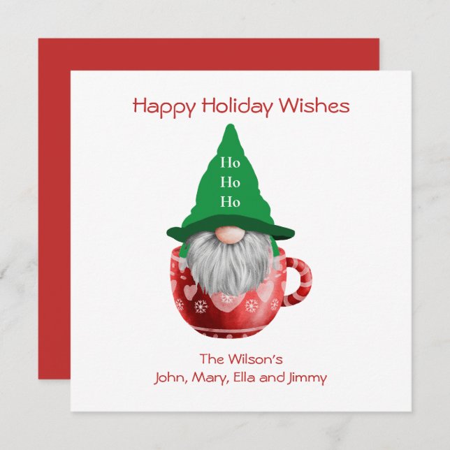 Gnome Red Green Holiday Wishes Personalised Card (Front/Back)