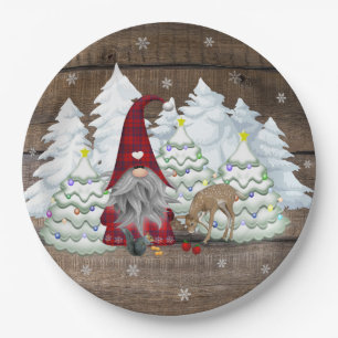Gnome Red Plaid Squirrel Christmas Tree Deer Paper Plate