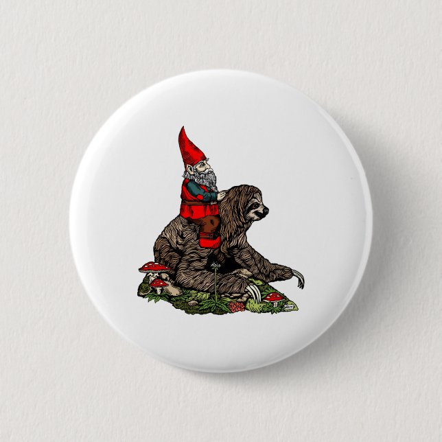 Gnome Riding a Sloth   6 Cm Round Badge (Front)