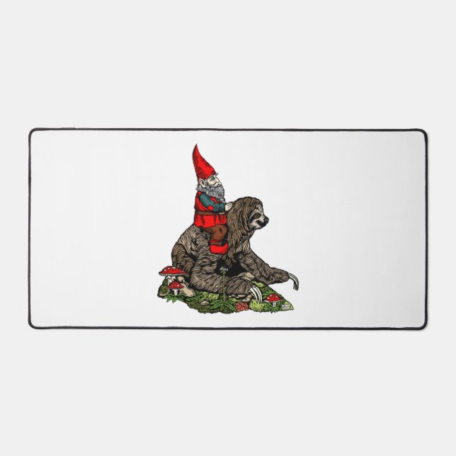 Gnome Riding a Sloth  Desk Mat (Front)