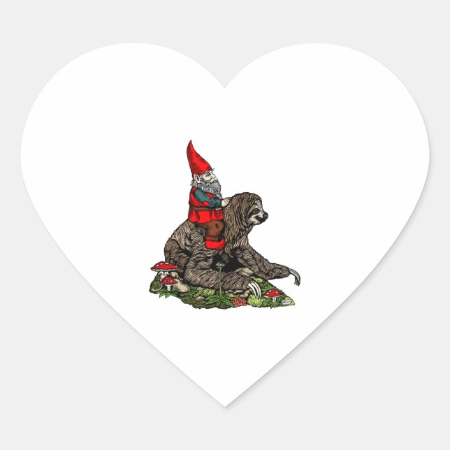 Gnome Riding a Sloth  Heart Sticker (Front)