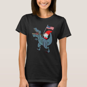 Gnome Riding Dinosaur 4th Of July Rex American Fla T-Shirt
