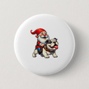 Gnome Riding English Bulldog Christmas Xmas Boys G 6 Cm Round Badge
