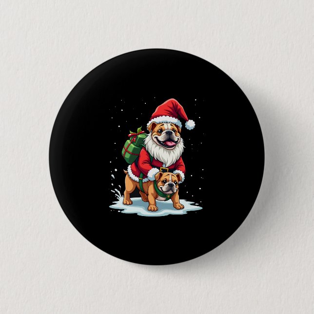 Gnome Riding English Bulldog Christmas Xmas Boys G 6 Cm Round Badge (Front)