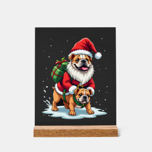 Gnome Riding English Bulldog Christmas Xmas Boys G Acrylic Sign