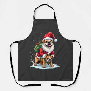 Gnome Riding English Bulldog Christmas Xmas Boys G Apron