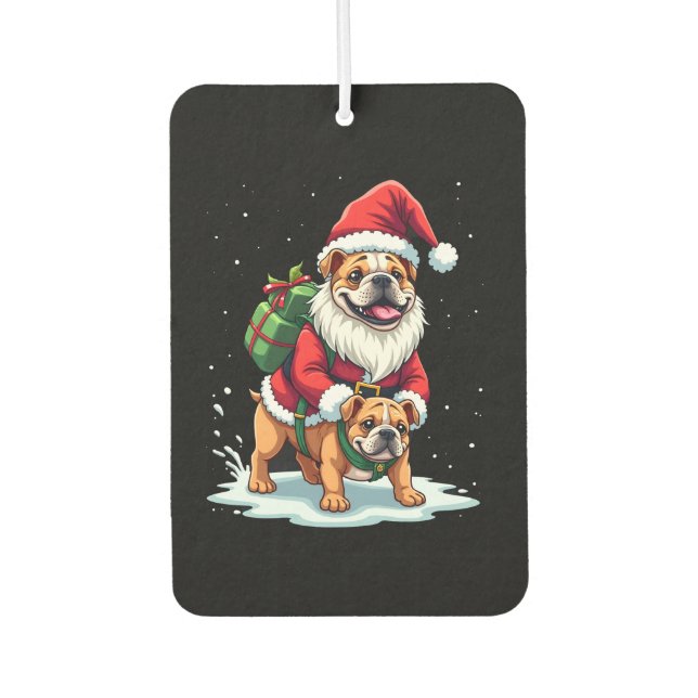 Gnome Riding English Bulldog Christmas Xmas Boys G Car Air Freshener (Front)