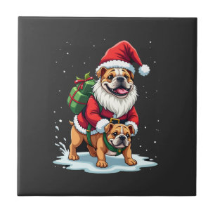 Gnome Riding English Bulldog Christmas Xmas Boys G Ceramic Tile