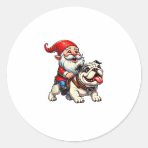 Gnome Riding English Bulldog Christmas Xmas Boys G Classic Round Sticker