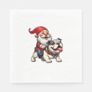 Gnome Riding English Bulldog Christmas Xmas Boys G Napkin