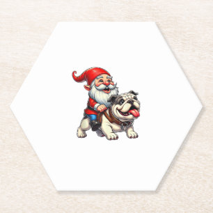 Gnome Riding English Bulldog Christmas Xmas Boys G Paper Coaster