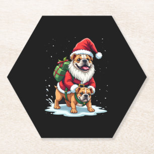 Gnome Riding English Bulldog Christmas Xmas Boys G Paper Coaster