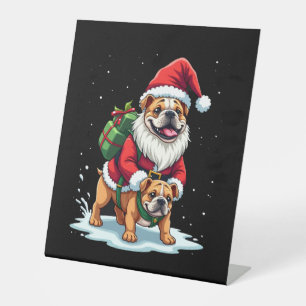 Gnome Riding English Bulldog Christmas Xmas Boys G Pedestal Sign