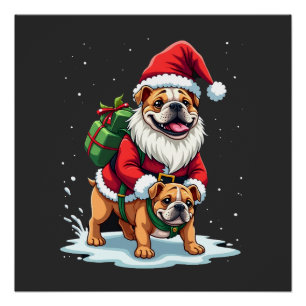 Gnome Riding English Bulldog Christmas Xmas Boys G Poster