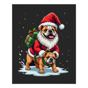 Gnome Riding English Bulldog Christmas Xmas Boys G Poster