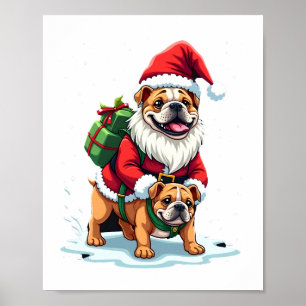 Gnome Riding English Bulldog Christmas Xmas Boys G Poster