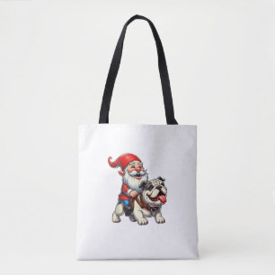 Gnome Riding English Bulldog Christmas Xmas Boys G Tote Bag