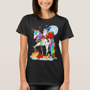 Gnome Riding Unicorn Reindeer Christmas Lights Gno T-Shirt