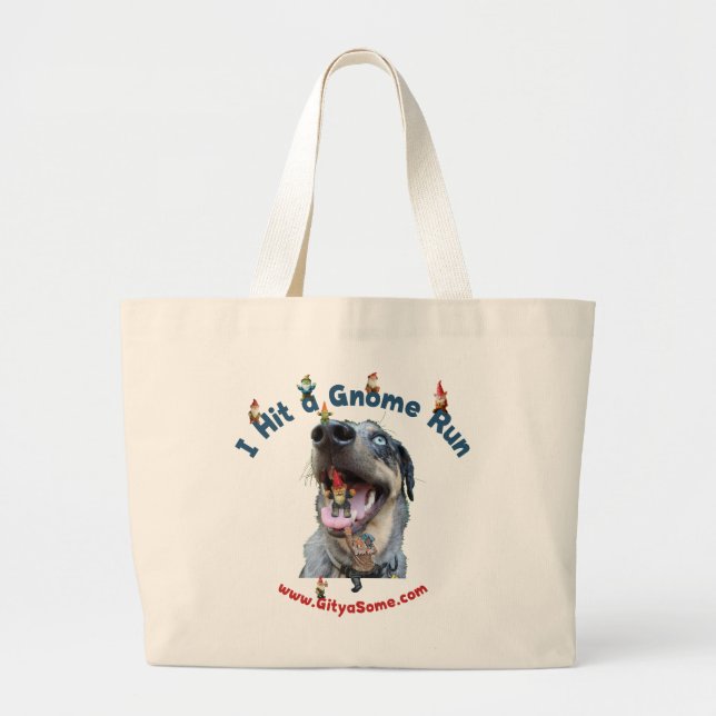 Gnome Run Home Run Dog Large Tote Bag (Front)