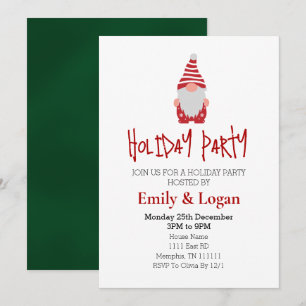Gnome Santa Christmas Holiday Party Invitation 