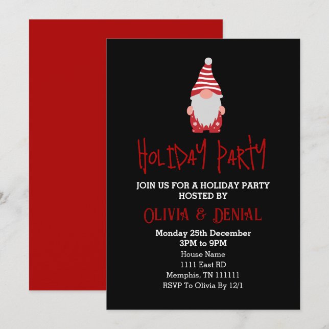 Gnome santa Christmas Holiday Party Invitations  (Front/Back)