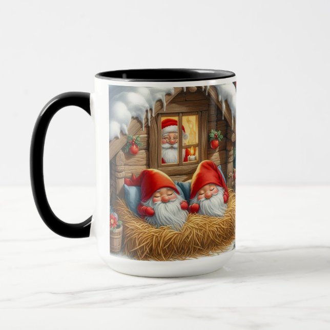 Gnome Sees Sleeping Christmas Coffee Mug (Left)