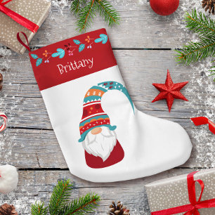 Gnome Simple Modern Leaf Border Holiday Name Cute  Small Christmas Stocking