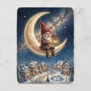 Gnome Sitting on a Crescent Moon Holding a Lantern Postcard