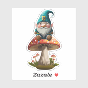 Gnome Sitting On Top Of Mushroom Sticker