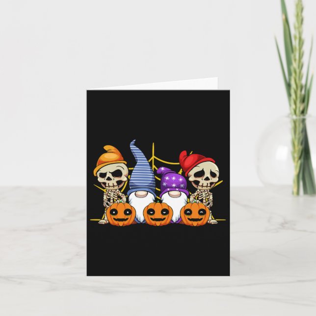 Gnome Skeleton Lazy Halloween Costume Cute Pumpkin Card (Front)