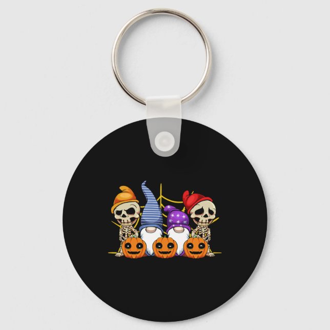 Gnome Skeleton Lazy Halloween Costume Cute Pumpkin Key Ring (Front)