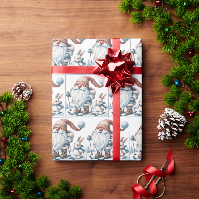 Gnome Skiing With a Bunny Wrapping Paper (Holiday Gift)
