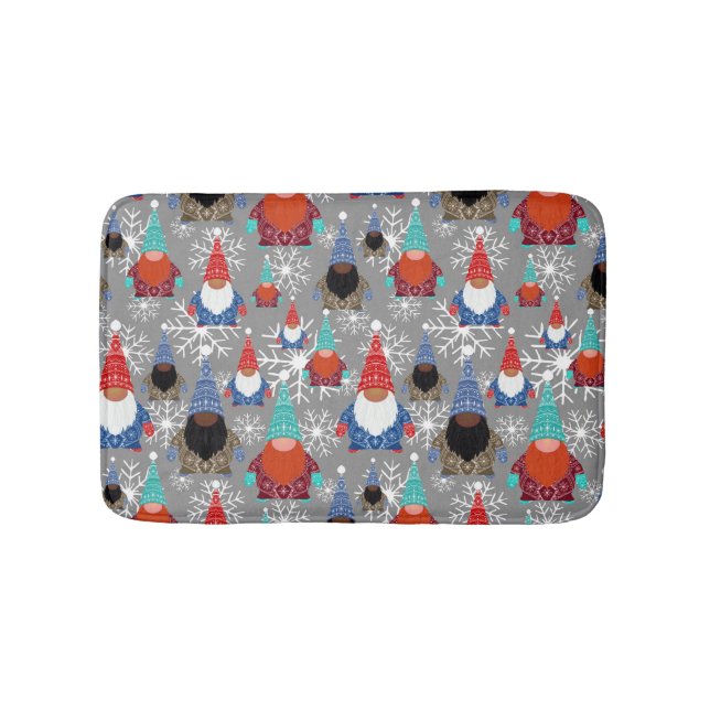 Gnome Snowflake Illustrations Christmas Pattern Bath Mat (Front)