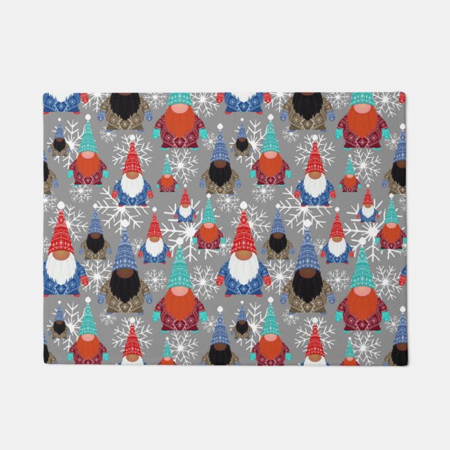 Gnome Snowflake Illustrations Christmas Pattern Doormat (Front)