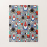 Gnome Snowflake Illustrations Christmas Pattern Jigsaw Puzzle<br><div class="desc">This cute and festive holiday Christmas pattern is the perfect design to gift to yourself, your friends, and your family. It features three multiracial gnomes with Christmas Nordic and Fairisle sweaters, hats, gloves, and boots with white snowflakes on top of a simple grey background. The colour scheme includes black, white,...</div>