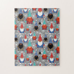 Gnome Snowflake Illustrations Christmas Pattern Jigsaw Puzzle