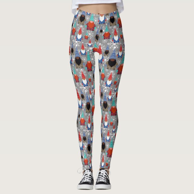 Gnome Snowflake Illustrations Christmas Pattern Leggings (Front)
