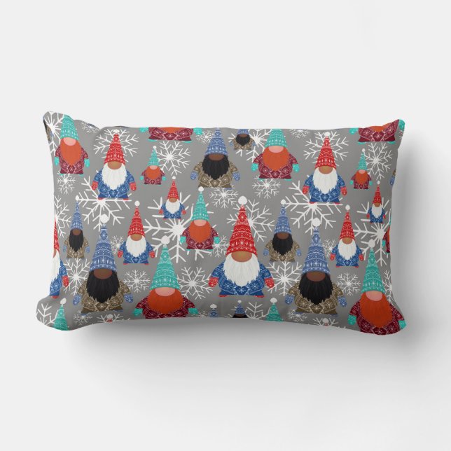 Gnome Snowflake Illustrations Christmas Pattern Lumbar Cushion (Front)