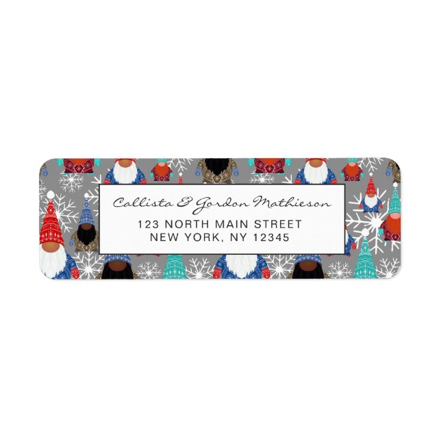 Gnome Snowflake Illustrations Christmas Pattern Return Address Label (Front)