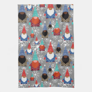 Gnome Snowflake Illustrations Christmas Pattern Tea Towel