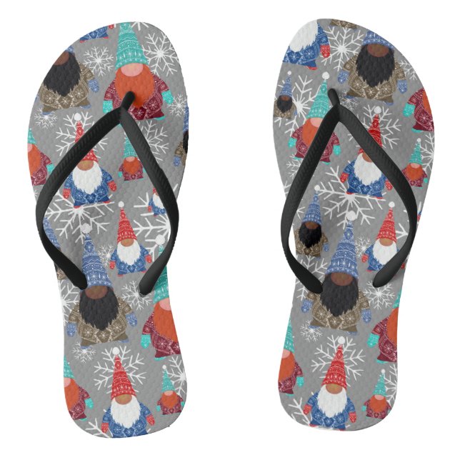 Gnome Snowflake Illustrations Christmas Pattern Thongs (Footbed)
